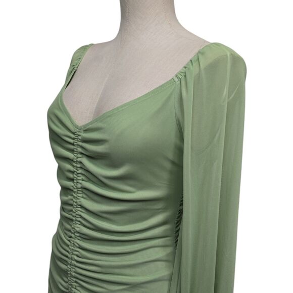 NWT Hello Molly Women’s Green Ruched Balloon Sleeve Bodycon Dress Size‎ Large - Picture 12 of 13